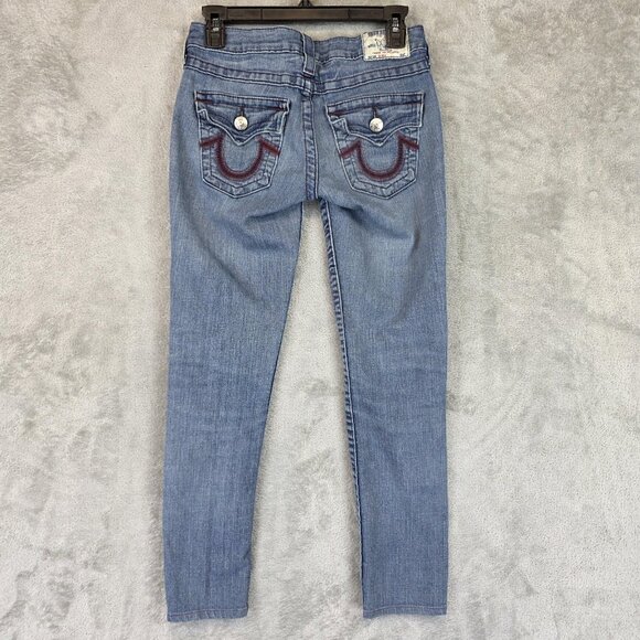 True Religion Jeans Womens 25 Blue Skinny WLH509X78 Distressed Made USA - Picture 9 of 14